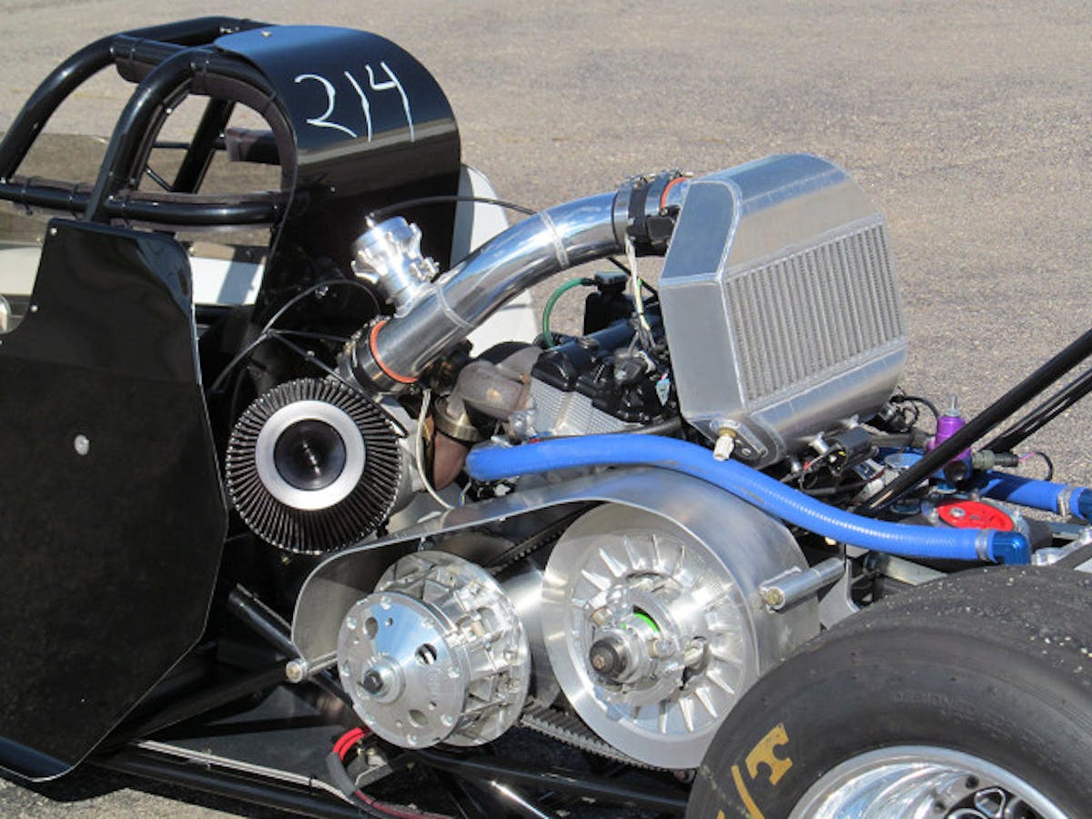 Power, all 600-plus horses of it, comes from a modified 1,150cc Arctic Cat snowmobile motor, with extra motivation provided b an intercooler 62mm Precision turbocharger.