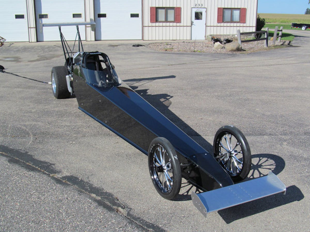Konarik's unique dragster, constructed by renowned Junior Dragster chassis builder Motivational Tubing, measures 180-inches in wheelbase and is certified to run 7.50 in the 1/4-mile.