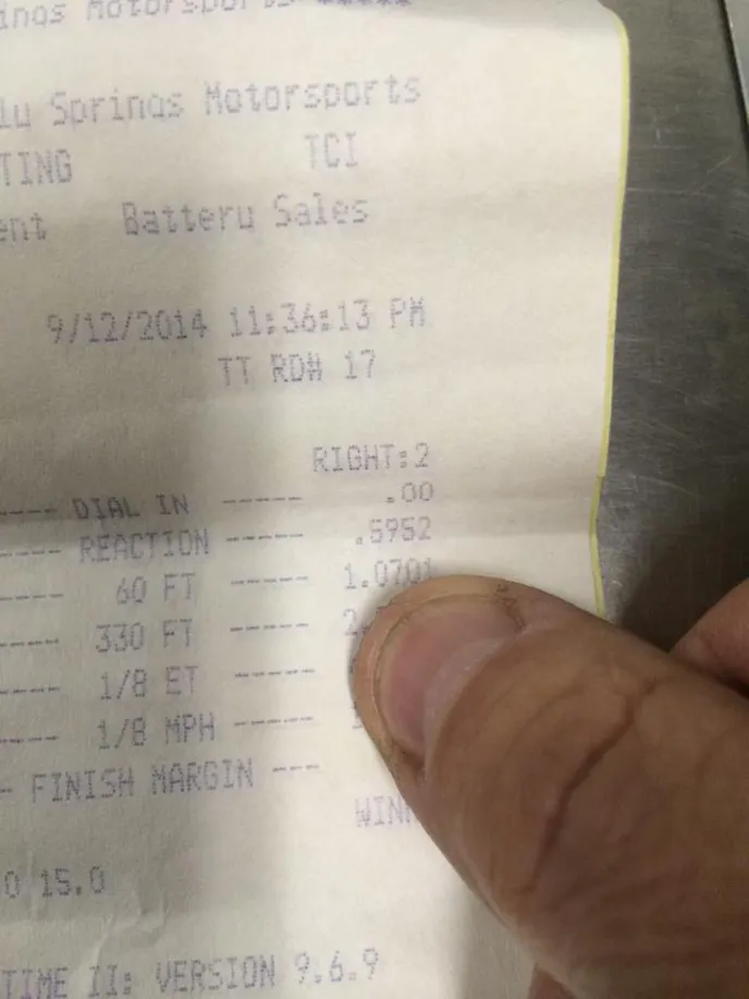 Yes, that is correct. 1.070 sixty foot time with a turbocharged car on 275 Drag Radials in X275 trim at weight. KBX offers private test time at their home track, Holly Springs Motorsports in Holly Springs, Mississippi.