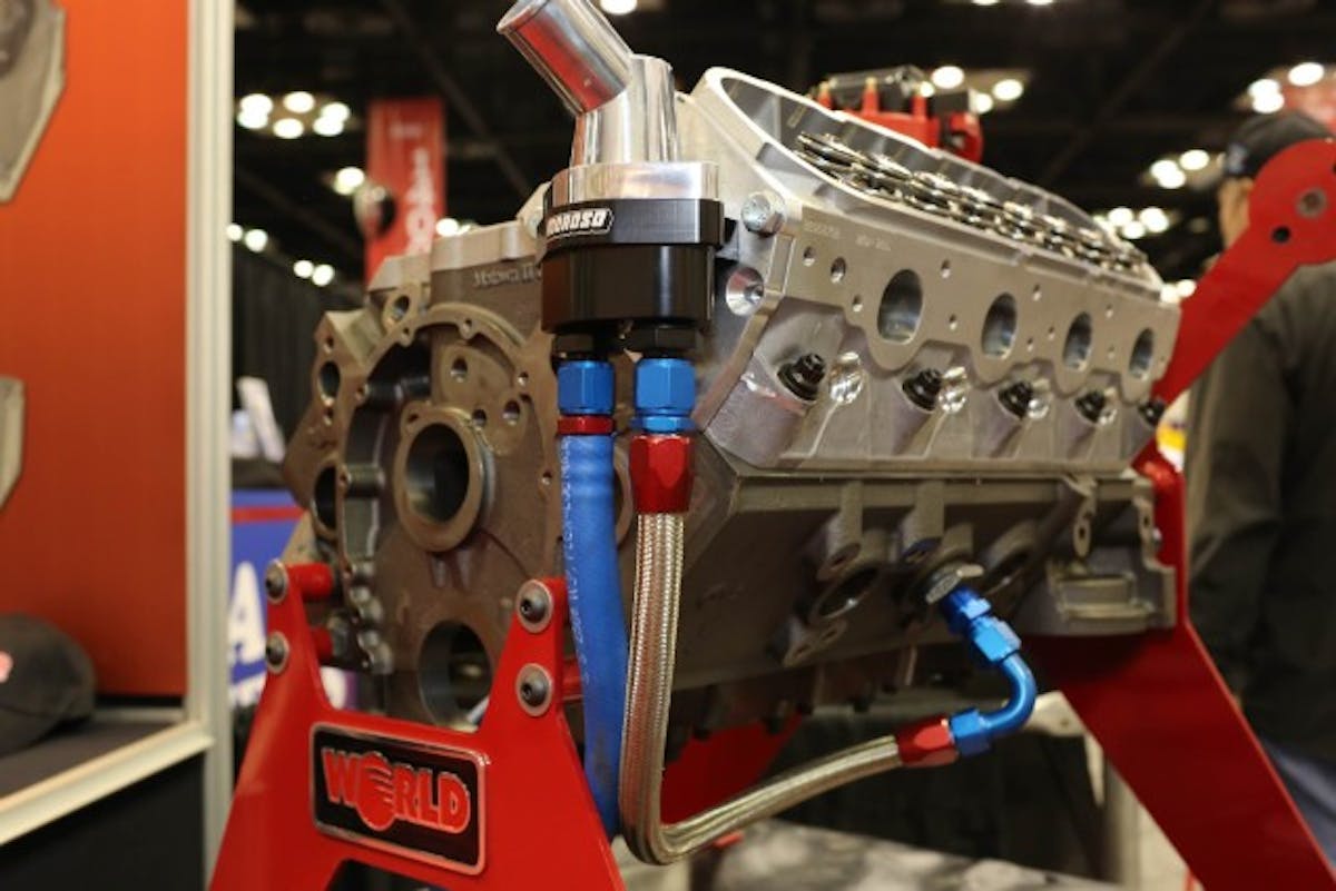 The reverse flow cooling system is also utilized on this block and uses an external thermostat housing that can be mounted remotely.