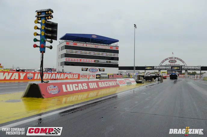 This isn't the way we'd hoped to start the weekend here in Indianapolis. A short period of morning testing gave way to showers that have turned to a steady drizzle. We'll have more from here at Lucas Oil Raceway throughout the day, with what we hope to be round one of qualifying this evening.