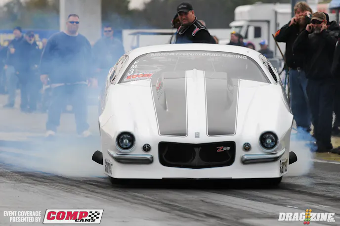 Steve Summers cranked off the quickest pass in NMCA Pro Mod history in the first session of qualifying today, going 5.868 at 252.76 mph, putting a leg up on a new national record for the class. If he can beck that up (without anyone leapfrogging him), the record would garner him 50 extra points toward his championship bid.