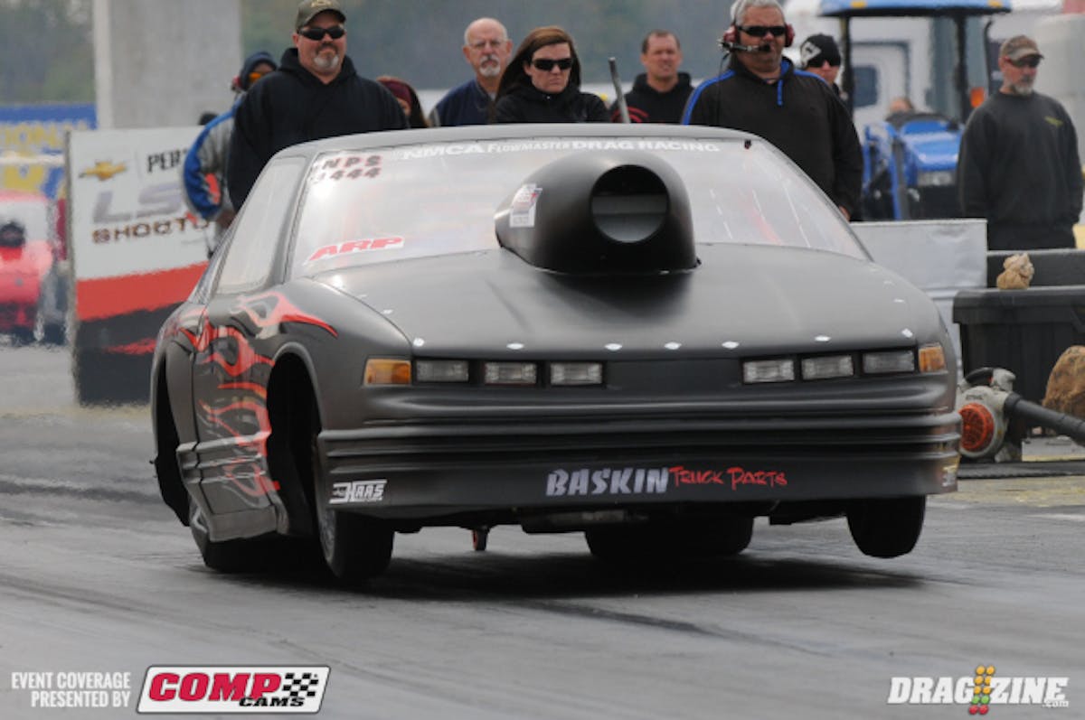 Don baskin kept his Olds Cutlass atop the Nitrous Pro Street field with his earlier 7.17 effort. Baskin leads the field by more than two tenths, with jill Hicks sitting well back in second with her 7.38.