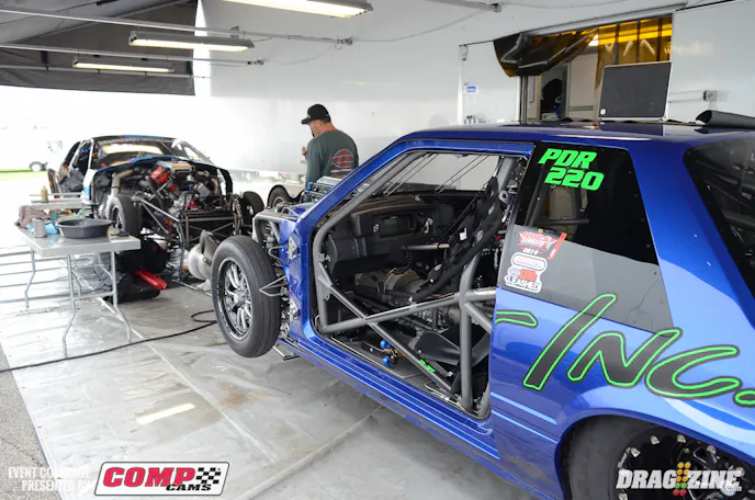 The formidable team of Kevin Fiscus and Josh Klugger are doubling-up this weekend, with Fiscus running the team's Pro Modified Mustang and Klugger handling the driving chores of the gorgeous new Racecraft Inc. Radial Wars Fox body Mustang. At the recent No Mercy V race in Georgia, Klugger debuted the new machine and quickly dipped into the four-teens, so he could well be a player this weekend.