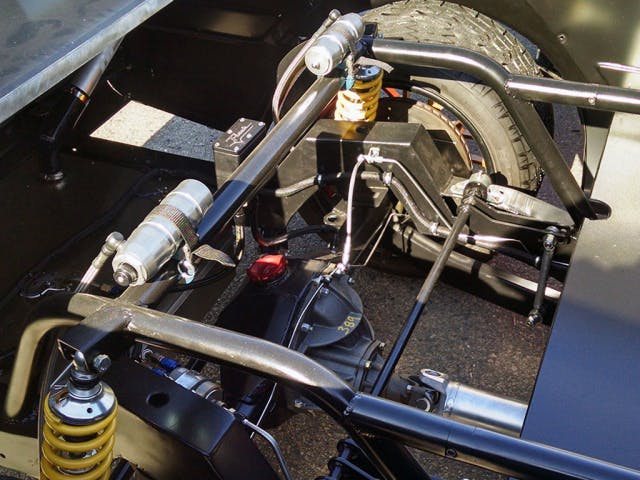Out back, Rob Phillips made his own custom suspension setup.