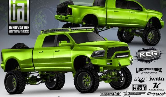 According to American Force Wheels the modifications planned are: Kelderman 8"-10" Lift with Accuair e-level and King shocks, Custom painted body and frame with PPG paint, 40" Toyo Open Country M/T with 24" wheels, tire gate tailgate, American Force Bumpers, Rigid Industries Lighting, custom roof rack,MBRP Exhaust and a Royalty Core grill.