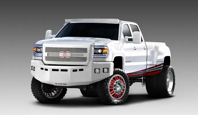 American Force Wheels, also, states that this beast will receive a 7" McGaughys front suspension, 6-8" Kelderman rear suspension Fab Four front and rear bumpers, CC edition grill, Rigid Industries lights, Amp Research steps, Roadwire interior, MGP caliper covers, Nitto tires, American Force Wheels, Monster Hook, B&W hitch, and Horn Blasters air horns