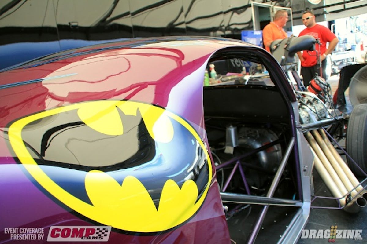 Jerico Balduff was testing here last night and got down with a 3.99, their first pass in the three second zone. A .985 60' and .265 330' were the increments on the run. They were fighting some traction and tire shake issues traced to a cracked weld on a 4 link bracket. Now that they have a new housing in the car they should be back to making progress Gotham themed Willys.