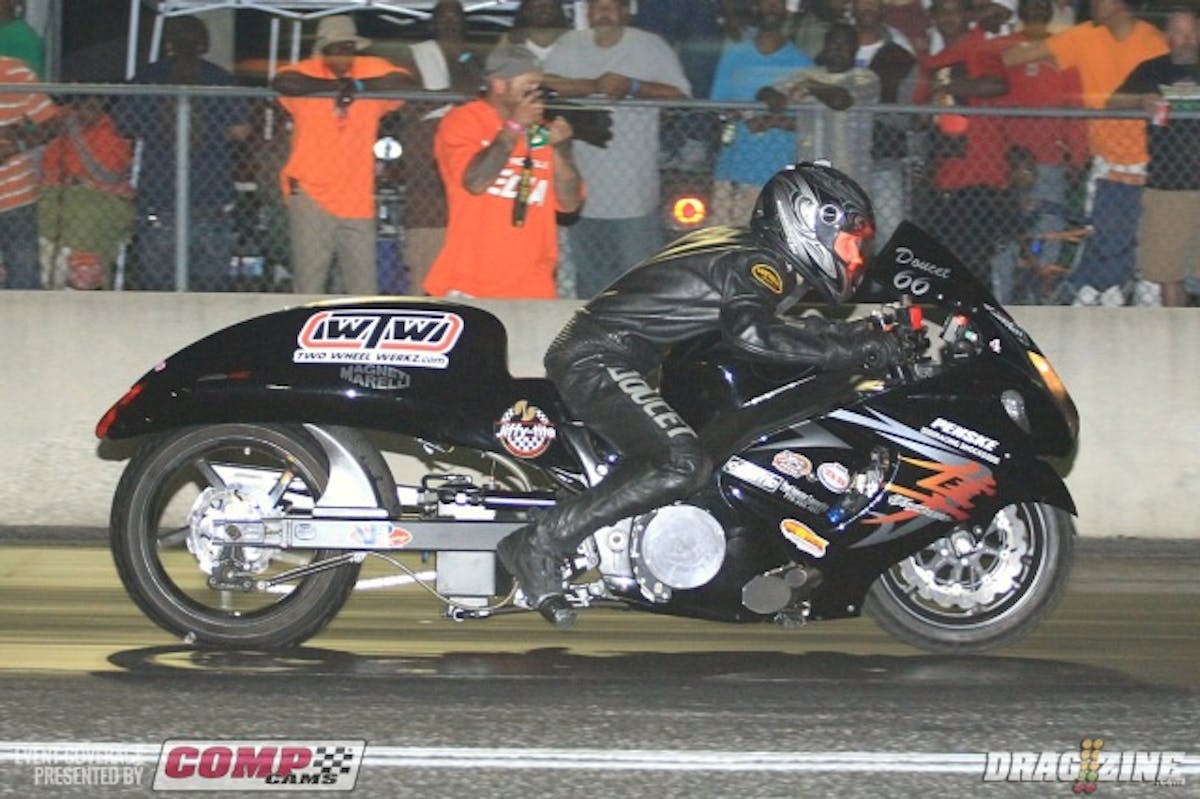 Justin Doucet took top honors in Pro Street Bike keeping the position with his 6.90 at 204 MPH run this afternoon.
