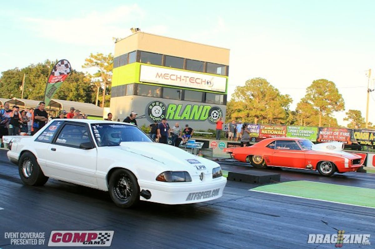 Tony Alm (near lane) was also entered in Heavy Street making the final round in both classes and an interesting small tire vs. big tire match up. Ken Quartuccio driving for car owner Rich Beaumont, who happened to also have two cars in the final round in two classes. This Camaro, and the other, driven by Jeff Ennslin, the Pro Street Outlaw winner. Just .005 separated the two at the hit and a nice side by side race. Quartuccio would take the stripe with a 7.27 at 191, his fastest pass of the day. Alm's game 7.38 at 192 was also his best effort of eliminations. C&S Performance is the teams engine builder with a Skinny Kid Chassis and Larry Ennslin as crew chief.