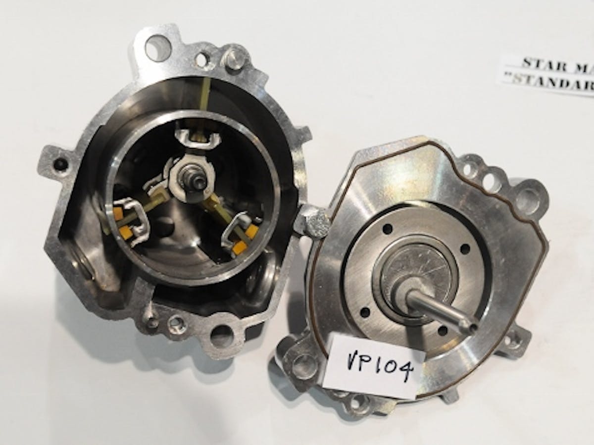 Inside a GZ Motorsports VP104 Super Pro Vacuum Pump is a unique crankshaft assembly, made up of a billet steel hub, carbon fiber vanes (with some proprietary chemicals that make them yellow and more durable), and Rulon oil wipers; all working in harmony to keep the air moving through the case without the friction of the vanes being forced against the outside walls at high RPM. The design lends itself from many years of OE durability R&D, making this pump near bullet proof and maintenance free.