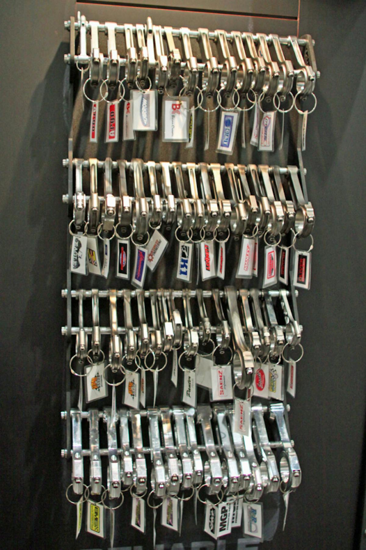 ARP's "Rod Wall" - each of the manufacturers featured here use ARP fasteners to secure their connecting rods.