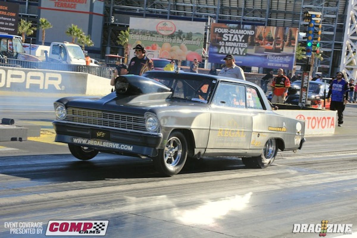 Irvine, California based Brad Udell runs his 1967 Nova in AOS Hot Street and sits fifth with a 8.33 at 162 MPH. This is a naturally aspirated class with the top cars knocking on the seven second door.