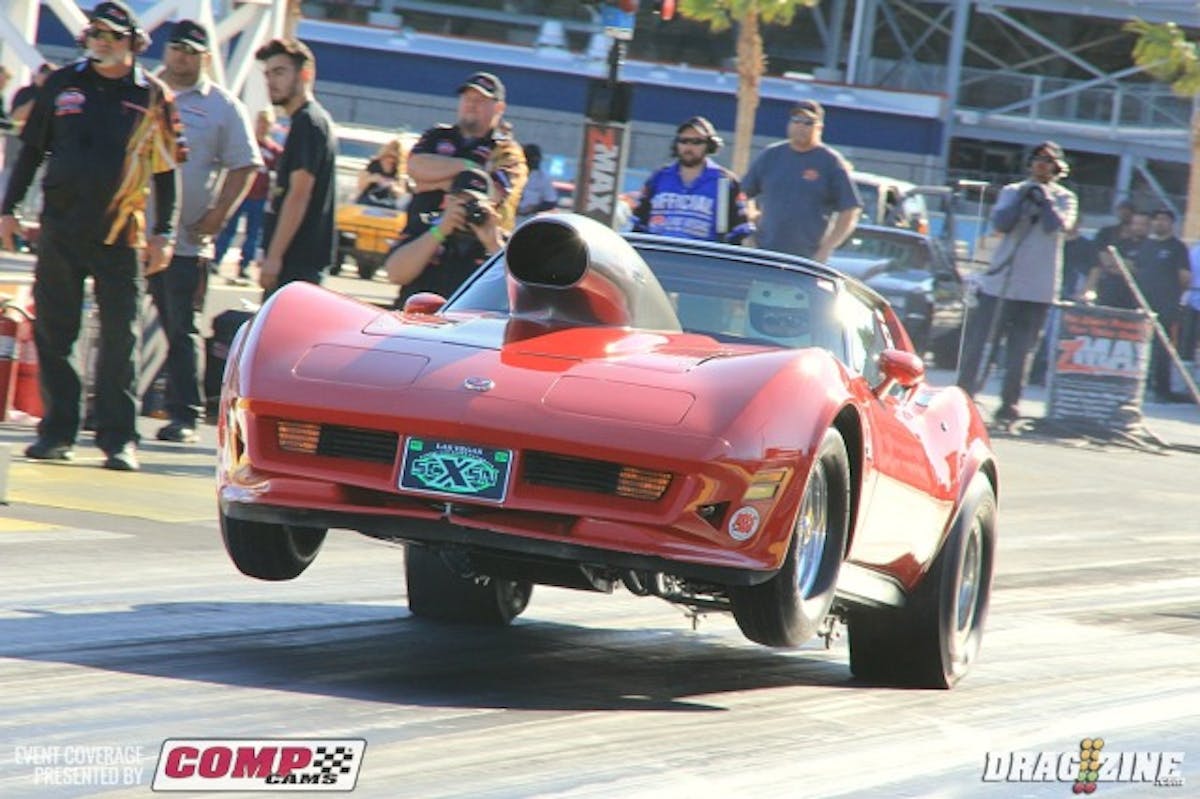 Ryan Bell runs this 1976 Corvette in Hot Street with a 439 small Chevy powerplant. his 8.41 at 159 was good for seventh out of eight cars and a nice wheels up launch.