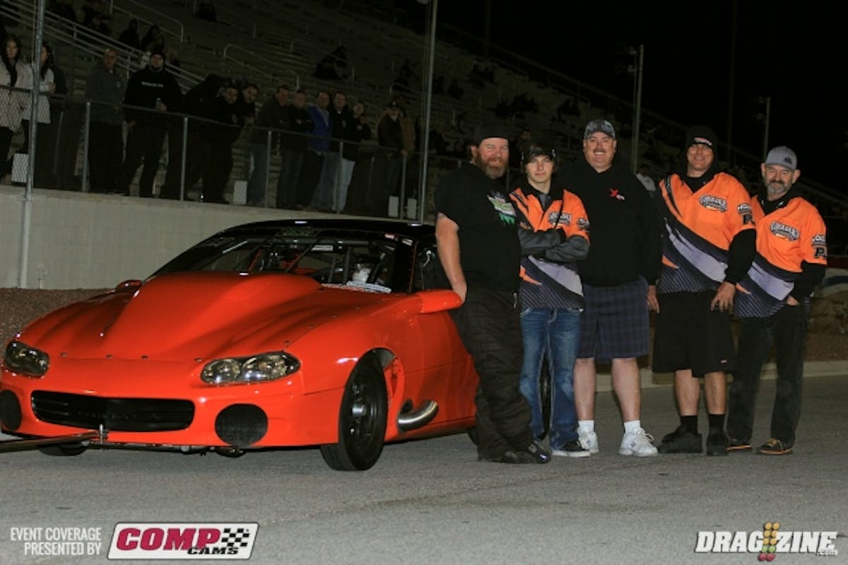 Roger Holder struggled in Pro Radial qualifying and bough into Pro Mod to get a hit later and scoring a knockout punch 6.16 at 240 on the 315 Mickey Thompson 315 drag radial making him the quickest and fastest man on the tire on the quarter mile. His eighth mile was a 4.16 at 189, also a personal best. The crew has been working on the short half of the track and lightened the car some so it's not over weight. Holders Air Conditioning and Deeds Performance help out with power from a PLR 5 inch Billet 525 ci engine.