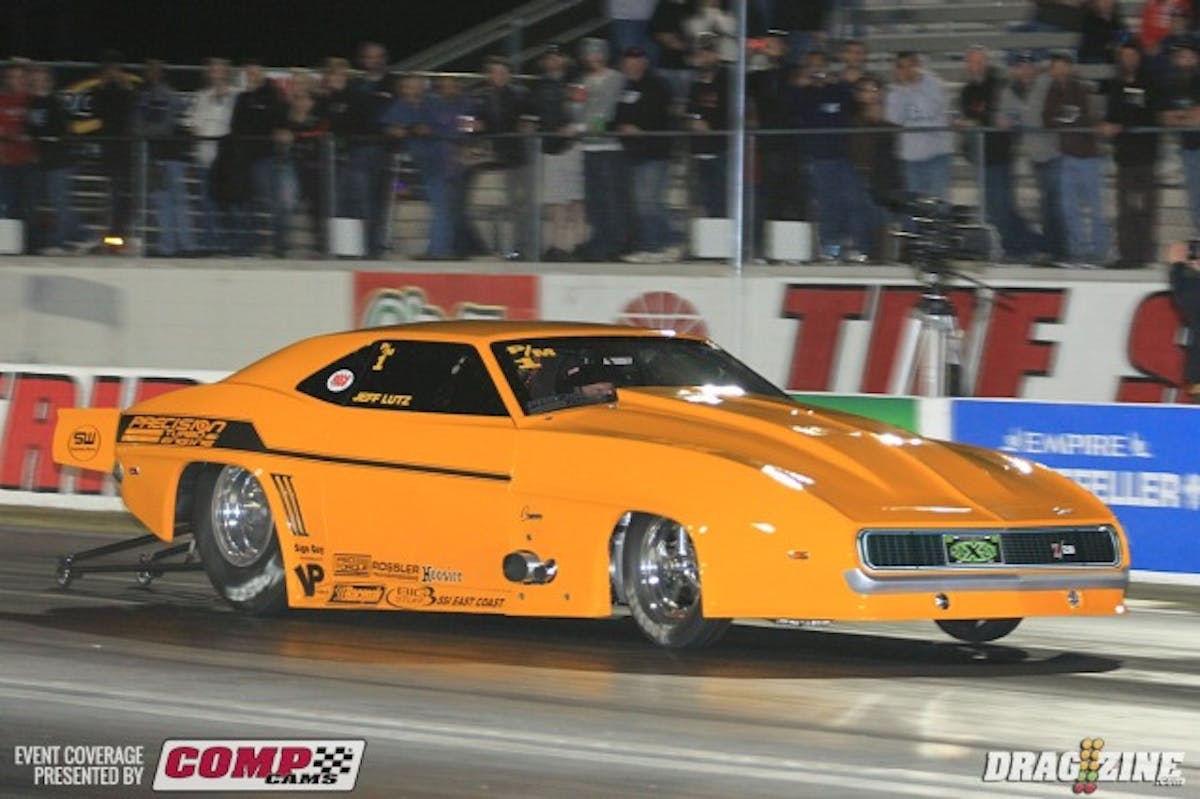 Jeff Lutz had some assistance from Mike Murillo tuning his Camaro and it payed off big time putting the crowd on it's feet after his 5.78 at 263.99 MPH blast to put him on top of Precision Turbo Pro Mod.