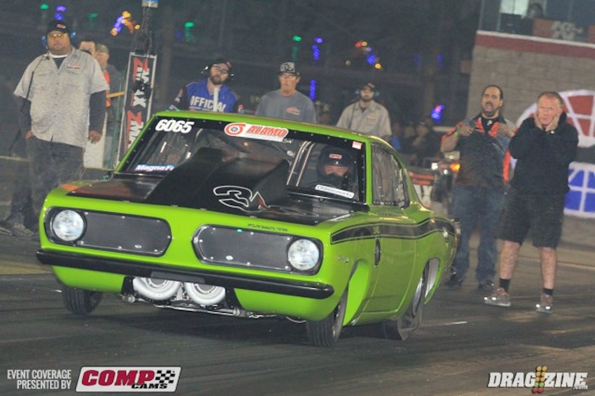 Dean Branham didn't make round three after hurting the trans and waiting on parts. The Ardorssan, Alberta racer ut his Cuda in twenty first position with a  7.36 at 186.