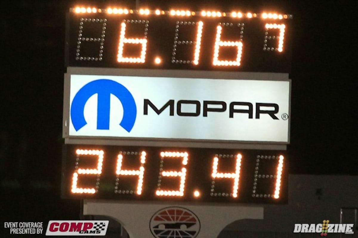 Roger Holder has been big news all weekend with his Procharger Pro Radial Camaro setting records this evening and putting up a stellar 6.16 at 243 MPH blast. Word is there is several pounds of boost left and we have to wonder if he will try for a five second run in tomorrow's qualifying.