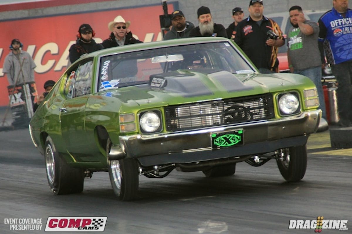 Big cars are popular out west with this 71 Chevelle owned by Scott Lewis out of Rio Rancho, New Mexico. the small blocked powered Chevy tripped the beams at 5.58 at just 101 MPH. Clearly he has much more potential than his fourteenth spot.