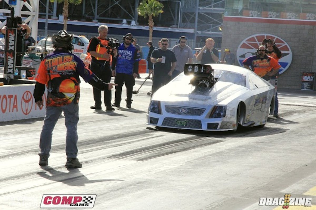 Stanly and Weiss Racing is on the lot with their amazing Cadillac CTS V. They have struggled a bit and got into some tire shake in this session. John Stanley peddled the car putting up a 5.80 at 248.