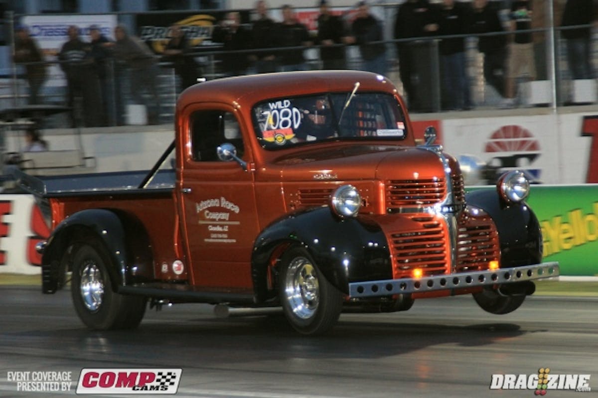 Mickey Thompson Wild Street has some interesting entries including this 1946 Dodge Pick Up driven by Doug Driggers out of Chandler, Arizona. He sits sevents out of twenty one cars with a  5.15 at 137 MPH.
