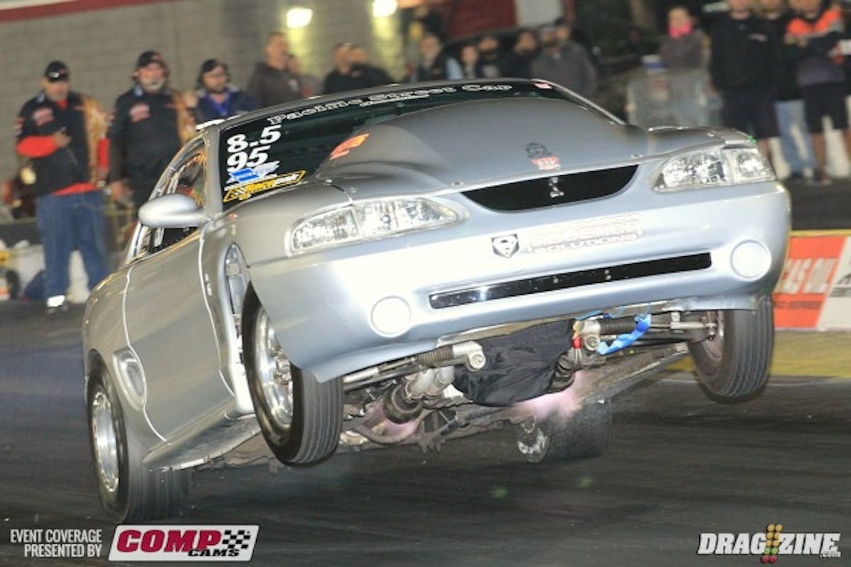 Manuel Figueroa launched his Induction Solutions sponsored  95 Mustang hard int he final session getting some air and spitting flames out the pipes. he improved slightly to a 5.390 at 136 ans sits in twenty second spot in the OL 8.5 field.