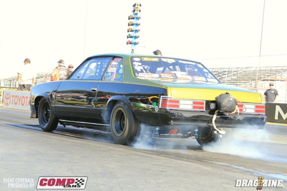 Krusty Ramsey has been running well with his clean 78 Malibu this weekend. The Peckham, Colorado racer improved his time to a 5.004 at 140.62 MPH moving up to number two qualifier in OL 8.5 in the final session.