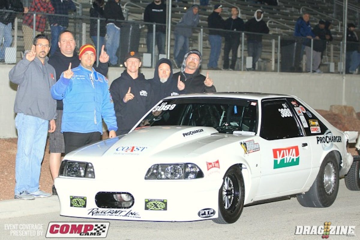 Eric Gustafson led Mickey Thompson Wild Street all through qualifying before breaking in the 4.40's in the final session with a 4.456 at 162.88 taking home the Wild Street record in the process and the honor of the first car into the 4.40's. The Racecraft Inc built car features an engine originally from Kurt Urban now done by Pettis Performance and tuned by PTP Performance. Sponsors include Racecraft, PTP, Procharger, Comp Cams, Billet Atomizer and the family business Coast Packing.