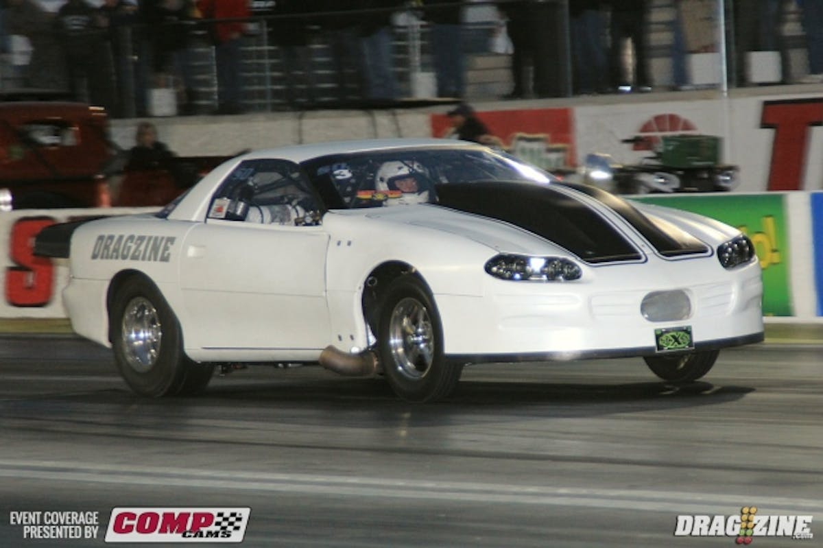 Dragzine.com's own James Lawrence sits in sixth with a 5.11 at 140.  They are struggling with the car going right about 200 feet out as the car can perform much better.