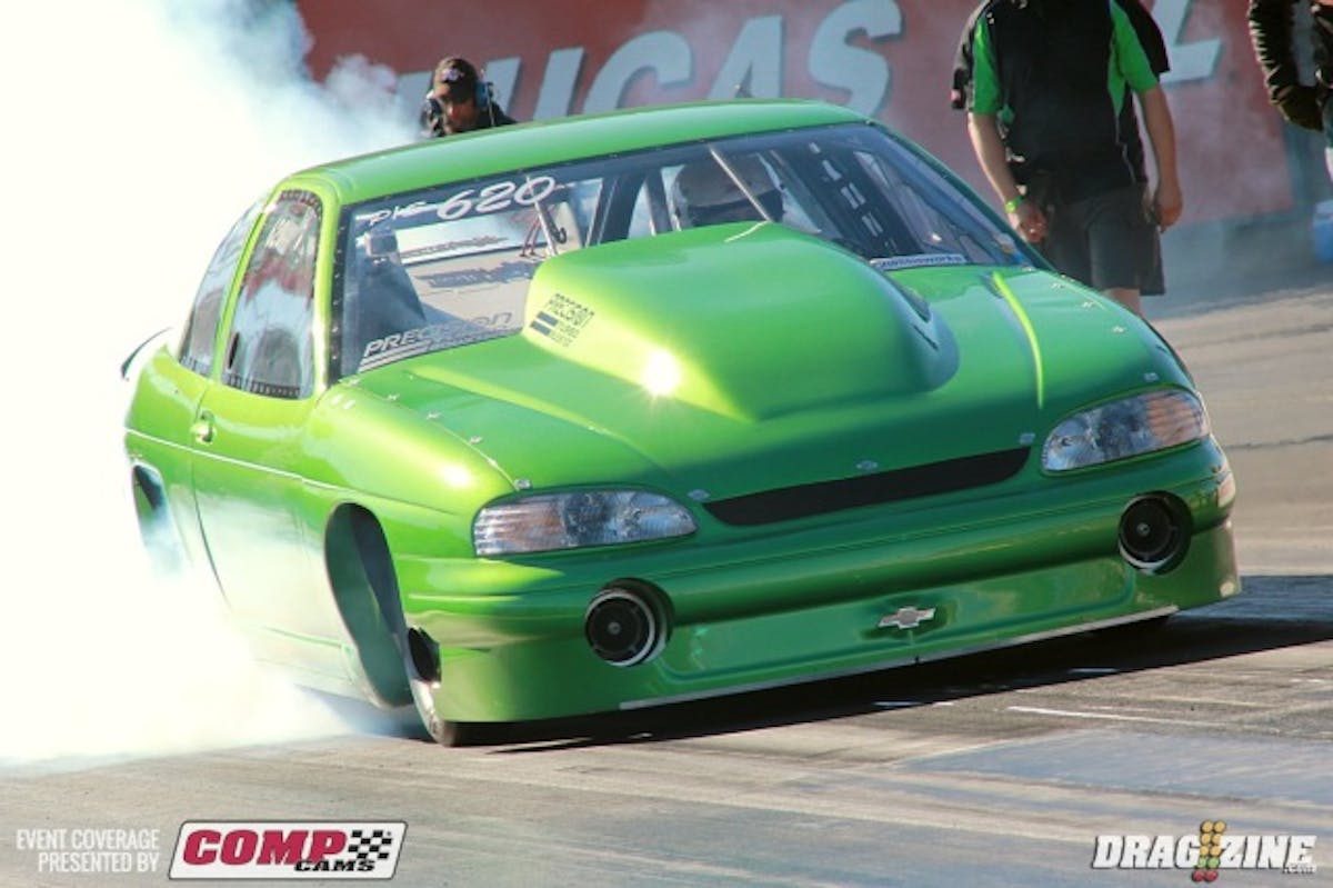 Dale Pederson matched with Greg Seth Hunter in round one of Precision Turbo Pro Mod taking a loss to Hunter. Hunter hurt his engine and didn't cross the scales to allow Pederson back in to face Mike Bowman the former car owner.