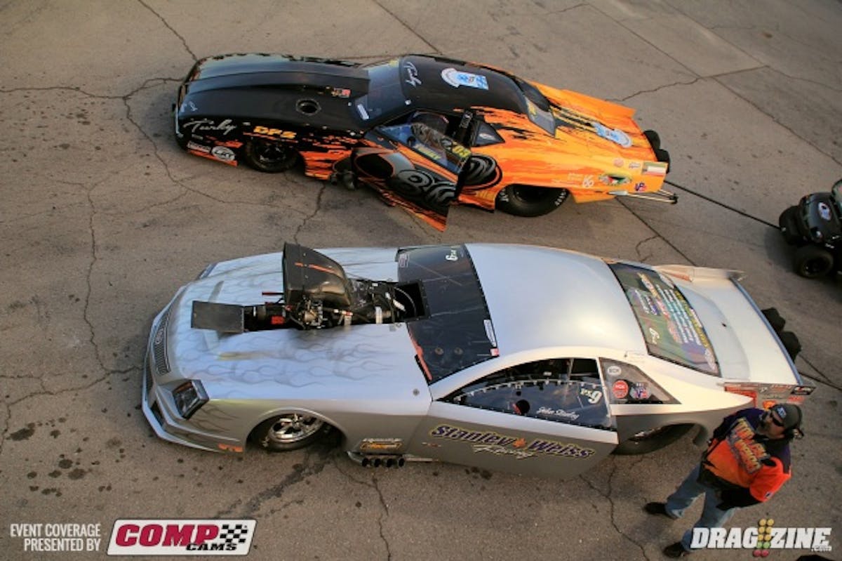 Turky Al Zafari mat with John Stanley in round three of EFIStore.com  Outlaw Pro Mod with Stanley taking a massive hole shot before losing a motor on the top allowing Zafari to get by with a 5.567 at 270 to Stanley's 5.69 at 216.