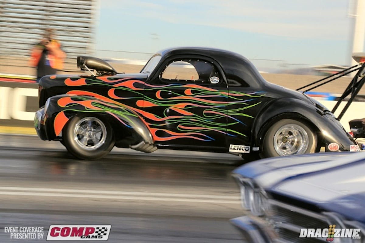 Kelly Harvey drove out from Fort Collins, Colorado with his gorgeous 41 Willys powered by a BAE 521. The classic flamed ride sits fifth in OL 10.5 so far.