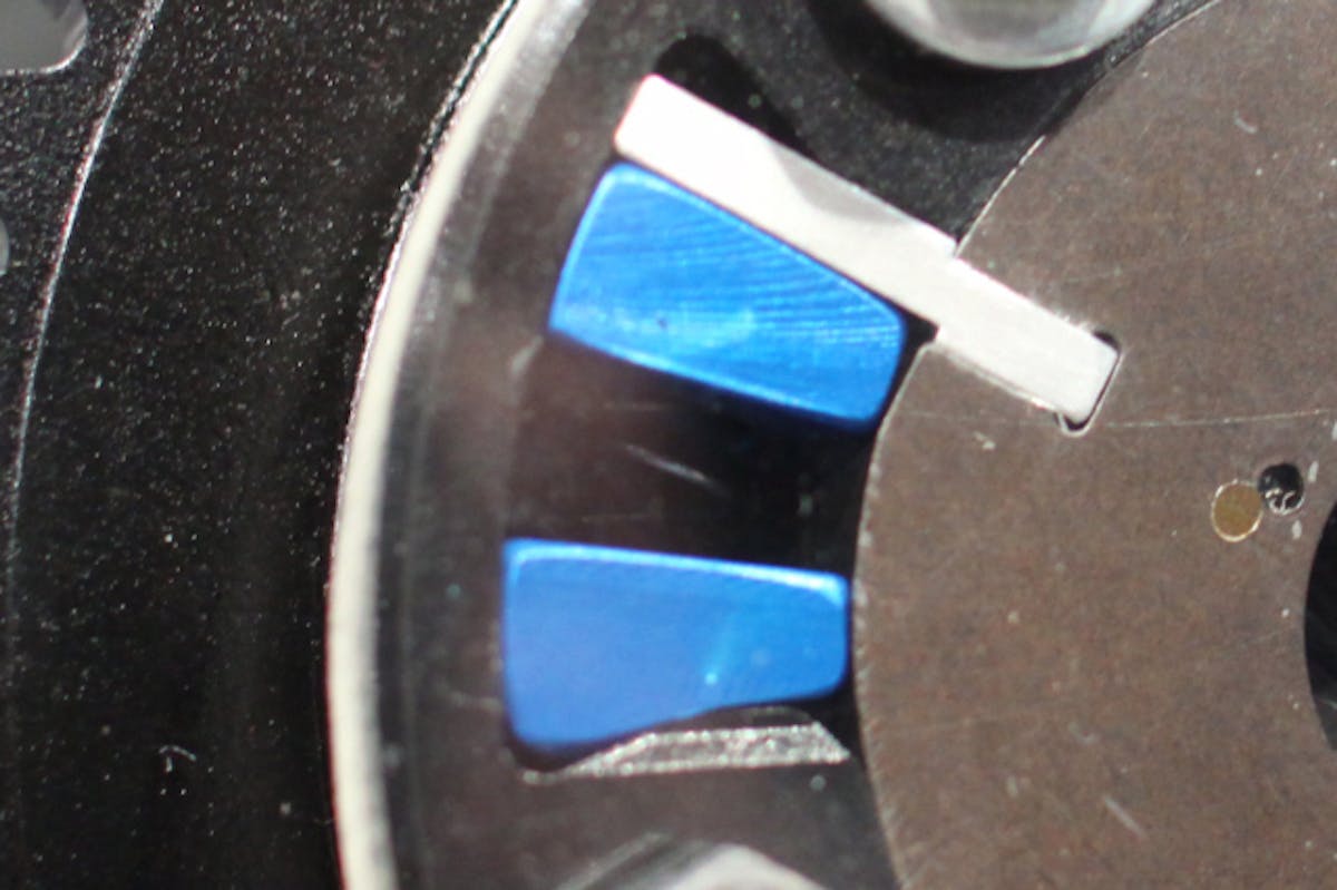 The lockouts (in blue) used in conjunction with the offset vane allow the user to optimize cam timing for ideal performance.