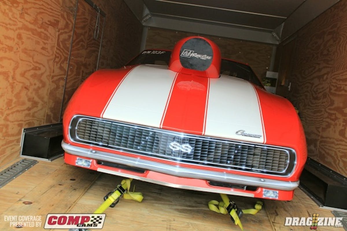 Jimmy Stoupas took delivery of a new Pro Mod rolling chassis this weekend. The Nikos Racing crew has three cars this weekend with Katie Stoupas running 6.50 Index and Bracket and their daughter Alexi running 7.90 Index Jr. Dragster, She is the 7.90 Jr. Index 2014 Champion. The Camaro is a Rick Jones chassis and was run in Division one Top Sportsman and some Pro Mod events. Jimmy has a Buck Racing 785 with Switzer Dynamics nitrous, the same combo the new car had so the learning curve should be fairly short after the swap.