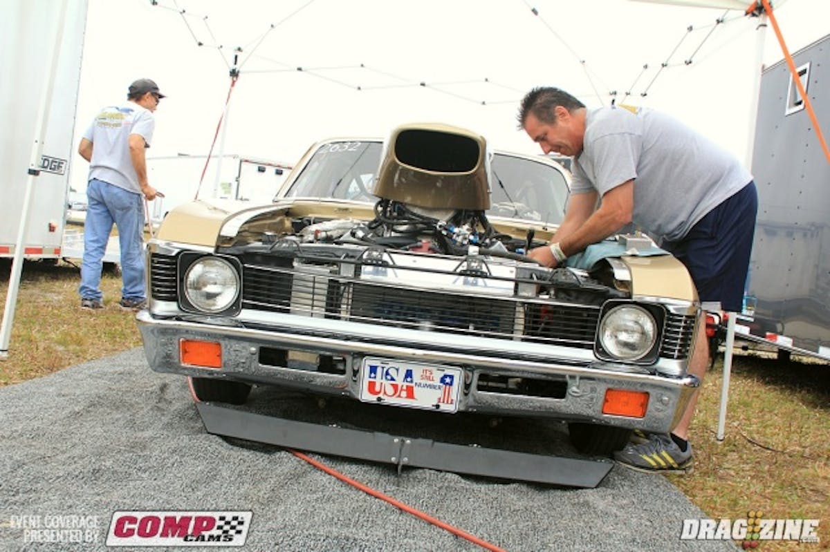 Rob Briscoe is not quite where he wants to be despite qualifying number one in Outlaw 632. The Chassis was done and updated at Tube Carz and is powered by a Nelson Competition 632 with Applied Nitrous Technology systems. He just switched to an M&M three speed transmission and is running a  converter from Converter Designs. Hank Hill assisted some on the chassis set up this weekend.