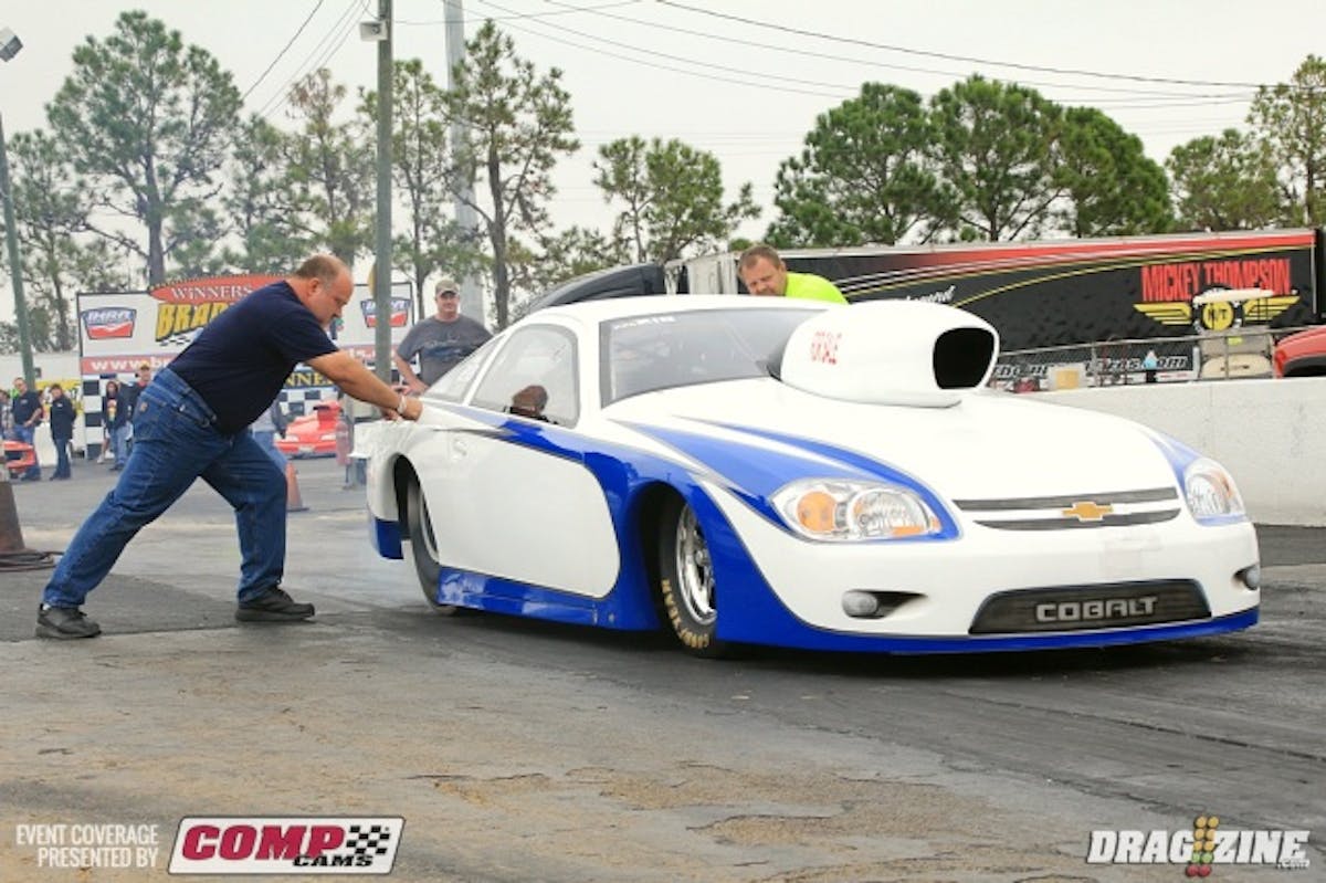 Tom Lee struggled with tire shake in qualifying and think he may have a broken shock from the severe shake he experienced so they swapped shocks for the Outlaw 632 second chance eliminations paying off with a 4.40 at 158. That's gonna leave a mark as Lee is the only naturally aspirated car here this weekend.  The car is a former Pro Stock car and is running an older Pro Stock engine all owned by Tom Lee.