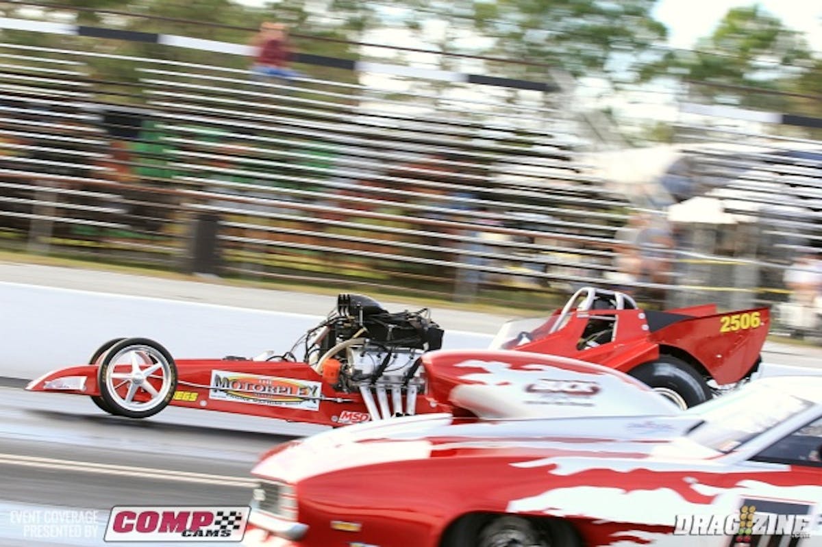 In this pairing during today's testing Chris Rini lined up with Wirth Racing's Altered Open Outlaw car. Rini lapped a 3.91 at 192 while Wirth a 3.90 at 171 MPH.