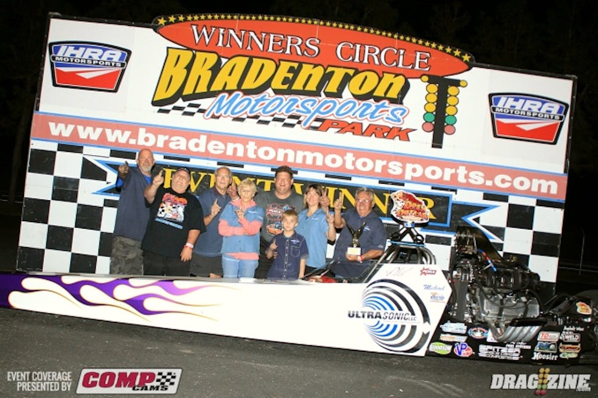 Open Outlaw winner Phil Esz laid down a career best 3.660 at 200.89 in his Ultrasonic LLC sponsored dragster setting the track record in the process in a round two win over Tom Wirth who ran his best of the weekend 3.79 at 187. He was beat on the tree in the final by .009 but was able to get by Melissa with a 3.69 to her 3.82. Crew this weekend was Lauren, Jim, Ron, Karl and Tristan with some crucial help from Rick Hickman. Phil's mother Phylis was here this weekend and he dedicated this win to his father Mike Eaz who passed away nearly two years ago. The engine is named Michael 500 after his father.