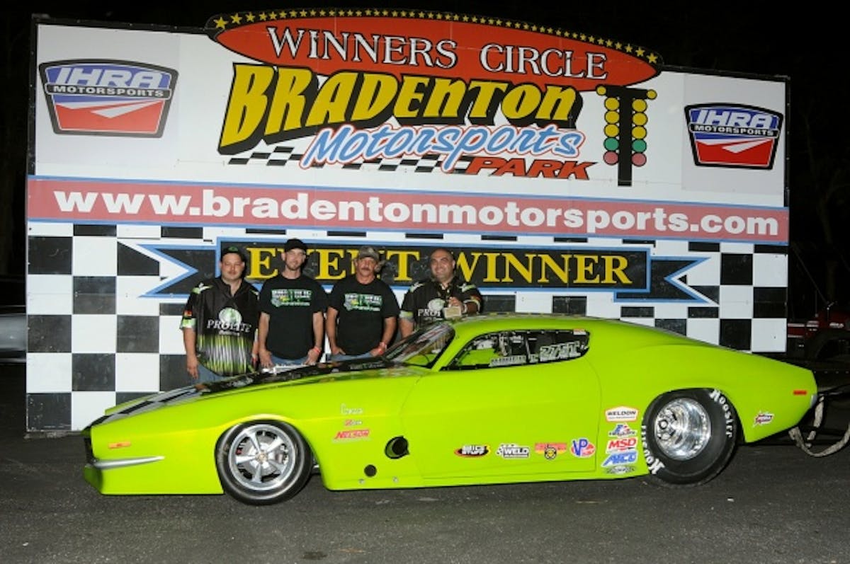 Ruben Tetsoshvili took the win in the Outlaw Pro Mod Second Chance race after struggling with the set up in qualifying, He is running a fresh Nelson Competition Hemi this weekend and is the first time out with the new combo. He put up a 4.02 in round one and a 4.01 in the final against Greg Cason, both runs being new best ET's.  Sponsors include Proformance Transmissions, Mickey Thompson Tires,  Pro Lite Batteries, Nelson Competition. Crew this weekend was Brett, Wyatt, Scotty and Ernie with help from his partner in Pro Lite Batteries Kevin Fiscus. Photo courtesy Bryan Epps.