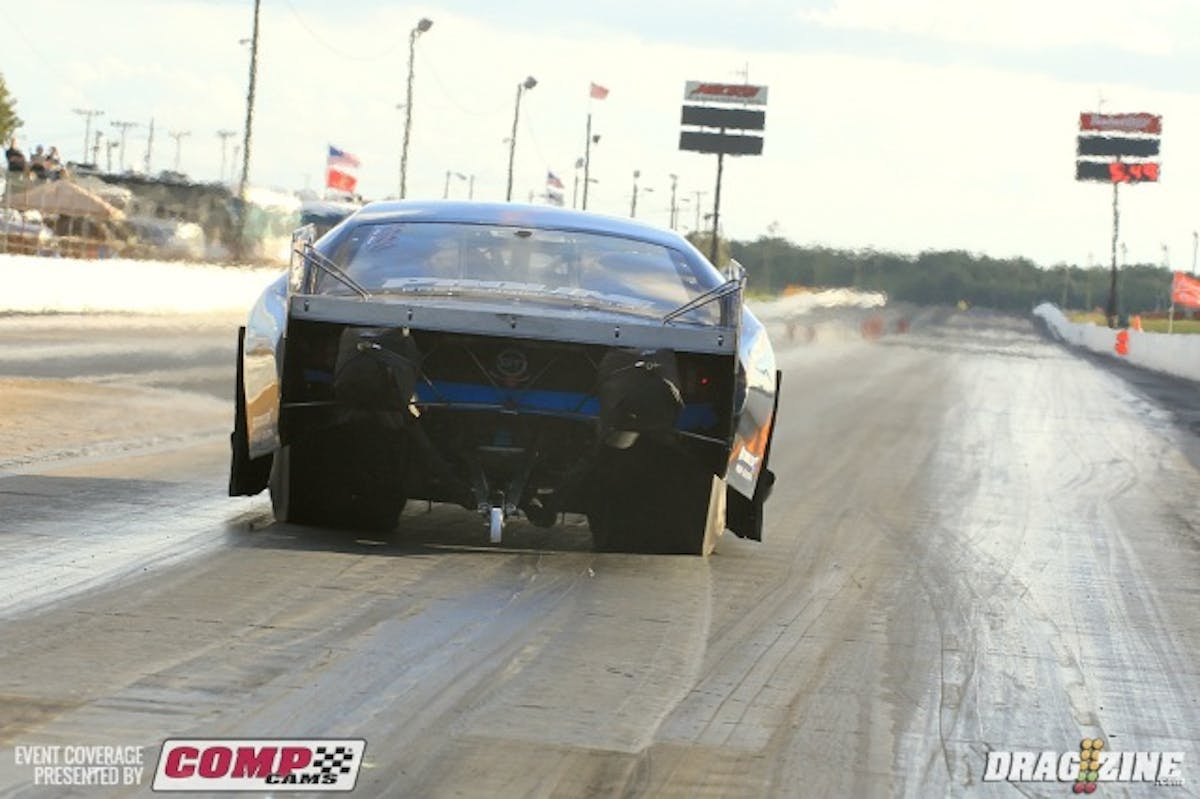 Kevin Fiscus is here with the Fiscus/Klugger Racing Pro Modified Mustang. The NHRA legal car is powered by a Pro Line Racing engine. He went left on this run from the start, aborting the run well before the 330.