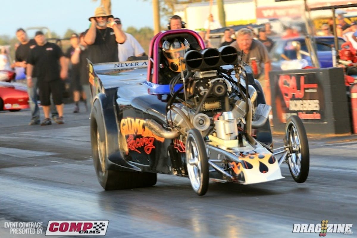 matt Gilmore is another racer that made repairs since the last event here. He got into the wall past the finish line damaging the front section of the car. He clicked it early on this run scoring a 4.16 at 146.