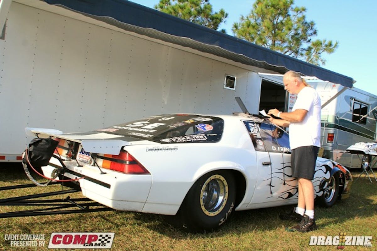 Dave French got some suspension help from Hank Hill last night. They completely reset the 4 link and the car went straight and stopped shaking the tires running a 4.74 so he is back on track.