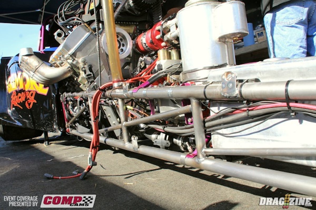 As we mentioned yesterday Matt Gilmore damaged his Open Outlaw car hitting the wall at the last event. The team thrashed to make the repairs just wrapping up on Thursday night. Matt Gilmore, Dave Curtis and Alan Stewart did the work on the chassis, basically cutting off the front half and replacing it.