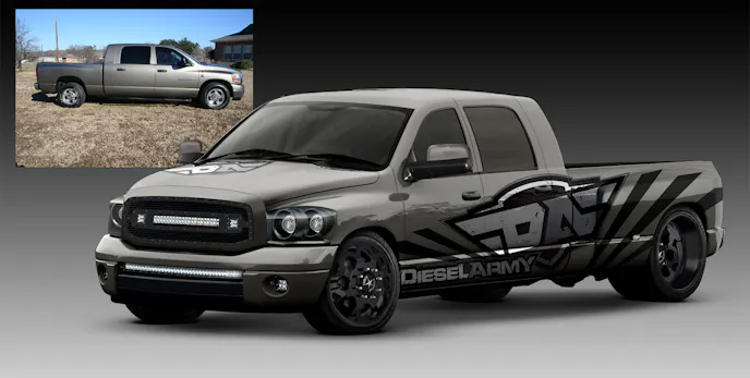 The first issue we worked on correcting was getting the color right. He sampled a different area of the truck and used that color. After a few different samples, we finally found something that was much closer.