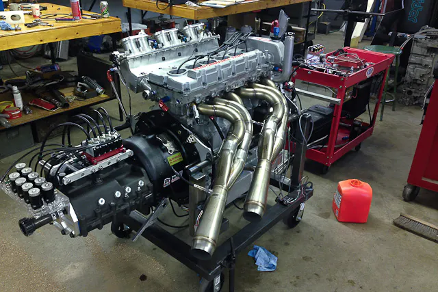 The engine in all its glory - complete with Liberty air-shifted five-speed.