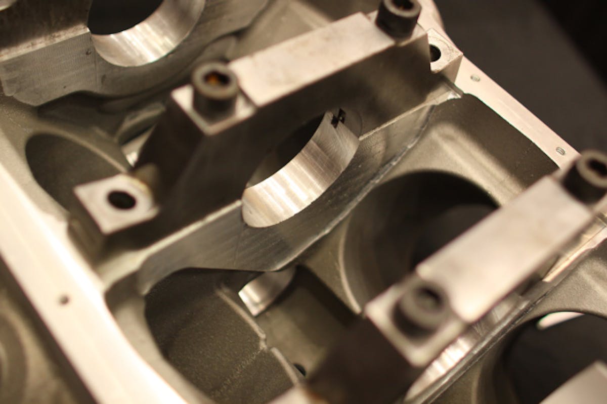 Beefy billet main caps sit atop main saddles that have been engineered for maximum strength.