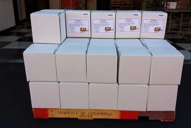 A pallet full of JET carbs, awaiting shipment to racers and enthusiasts across the country and around the world.