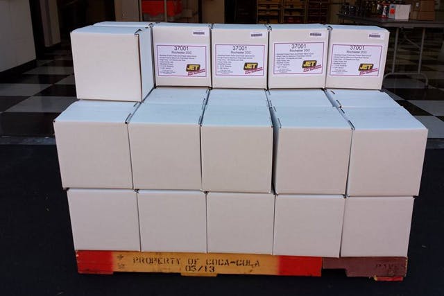 A pallet full of JET carbs, awaiting shipment to racers and enthusiasts across the country and around the world.