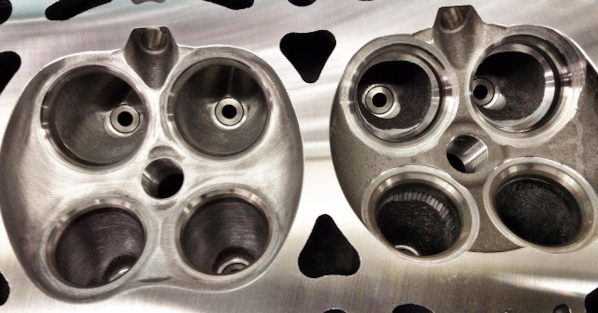 Ported on the left, stock on the right. Photo courtesy Headgames Motorworks.