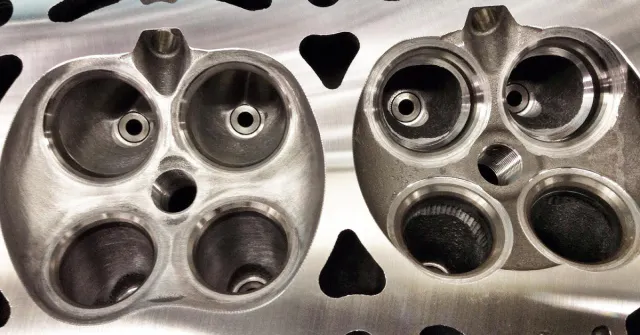 Ported on the left, stock on the right. Photo courtesy Headgames Motorworks.